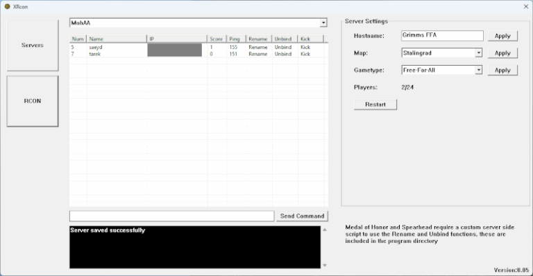 XRcon RCON interface and command panel