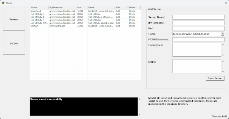 XRcon server list and management