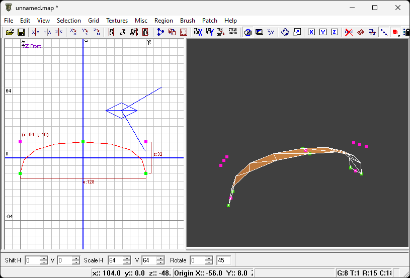Adjusted vertices forming an arch